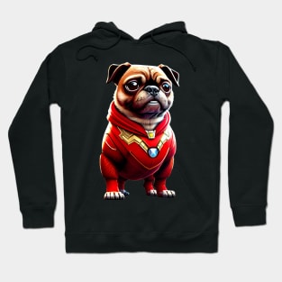 Cute Pug in Red Iron Suit with Arc Reactor Hoodie